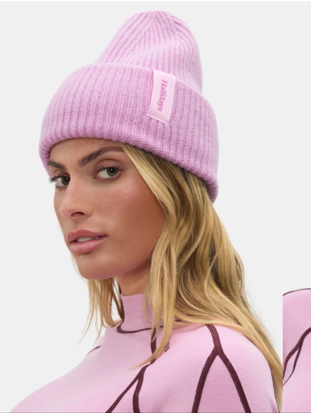 Halfdays Logo Merino Beanie Halfdays Merino Merino Rib Beanie Peony Pink